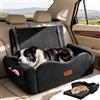 Tivray Seggiolino Auto Rialzato per Cani per Grande fino a 27kg | Seggiolino Rialzato in Memory Foam con Poggiatesta e Bracciolo, 2 Tasche, 3 Cinture di Sicurezza, Lavabile, Nero