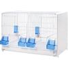 Generico Gabbia cova 58cm-2gr Bianca, con 4 Mangiatoie e 2 Abbeveratoi blu dim.58x30x39