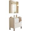 Dmora set Mobili Bagno Benson Bianco Lucido Specchio Incluso 2 Cassetti, 2 Ripiani