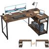 TRIUMPHKEY Scrivania ad Angolo Reversibile 160 x 80cm, Scrivania a Forma di L con Ripiani,Tavolo da Lavoro,Struttura in Acciaio, per Computer, Ufficio, Studio and Soggiorno, Marrone rustico