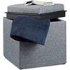 Relaxdays Pouf Contenitore con Vassoio, HxLxP 42 x 40,5 x 40,5 cm ca., Sgabello Poggiapiedi Imbottito, Grigio Scuro
