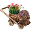 Relaxdays Fioriera a Carrello con 2 Vasi da Fiori, Portafiori in Legno, per Piante e Piantine, 19x17,5x37 cm, Marrone