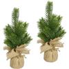 Flair Flower Abete artificiale in vaso di iuta, set da 2 pezzi, 29 cm, decorazione da | Verde conifero realistico in custodia rustica di iuta, accattivante per l'Avvento, davanzale, comò e ricevimento