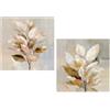 DRW Set di 2 quadri su tela in legno con fiori in bianco, oro e grigio, 40 x 3 x 40 cm