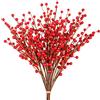 Whaline Steli di ramoscello di bacche rosse natalizie, confezione da 12 plettri artificiali per decorazioni per albero di Natale, San Valentino, artigianato, matrimoni, decorazioni per la casa delle