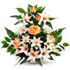 DRW Centro di fiori artificiali rosa salmone e bianco per chiese, cimiteri e celebrazioni con giglio e rose, 60 x 20 x 60 cm