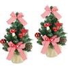 Flair Flower Mini albero di Natale artificiale in iuta, set da 2 pezzi, 20 cm | Decorato con funghi, stelle, palline e fiocchi, ideale per l'Avvento, tavolo, davanzale, ufficio e decorazione invernale