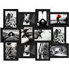 Rebecca Mobili Portafoto Multiplo 12 Foto Formato 10x15, MDF, Nero, 60x1.2x47 cm