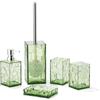 YAUKPH Set di accessori da bagno in acrilico trasparente, antiruggine, design trasparente, include dispenser di sapone, portaspazzolino, tazza, portasapone e scopino per WC, 5 pezzi (verde saga)