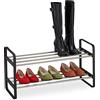 Relaxdays Scarpiera da Ingresso, 2 Ripiani, Moderno Scaffale Portascarpe, 6 Paia, 38x73,5x28 cm, Acciaio, Nero Argento
