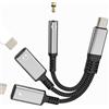 Kefiany Adattatore audio da USB C a 3,5 mm (3 in 1) tipo C per cuffie Aux per iPhone 17 16 15 Pro Max Jack Splitter cavo caricabatterie dongle cavo doppia ricarica per iPad DAC adattatore per auto cablato