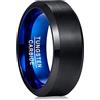 TUNGSTORY 8mm Anelli in Carburo di Tungsteno Bicolore Blu Nero da Uomo con Finitura Spazzolata Anello di Fidanzamento Bordo Smussato Lucido Comfort Fit Taglie dalla 15 alla 27.5