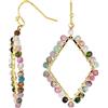 Bling Jewelry Boho Filo Geometrico Avvolgere Cluster Bead Accento Lineare Allungato Pesce Gancio Multi Colore Fluorite Pietra Preziosa Forma Rombo Leggero Lungo Gemstone Ciondola Orecchini 18K Placcato Oro Giallo