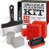 Modern Innovations Kit per la Pulizia della Piastra - 20 spugnette Abrasive, 3 Mattoni per griglia, 1 Raschietto per griglia Interna, 1 Manico, Mattone in Pietra pomice, Compatibile con Blackstone &