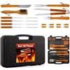 Avilia Valigetta 18 pezzi Accessori per Barbecue in Acciaio e Legno: Kit utensili BBQ completo resistente, durevole e facile da pulire. Utensili professionali per grigliate all'aperto, campeggi e feste.