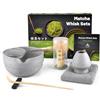 Admygo Set da tè giapponese da 7 pezzi, con ciotola a becco appuntito, frusta grigio-bianca, pennello Matcha, pala, colino, poggia pala e asciugamano assorbente, colore: grigio-bianco