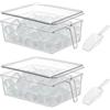 Zoketriton Set di 2 contenitori per il ghiaccio per congelatore con coperchio e 2 palette, in plastica, con manico estraibile, secchio trasparente, organizer per alimenti per casa, ufficio