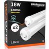Eurocali Tubo LED 120 cm 18W in VETRO 1850 lumen Bianco Caldo 3000K - Sostituzione Neon T8 - Pacco da 2 tubi