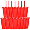 Yisituo Bicchieri per bambini con coperchio e cannuccia, 15 bicchieri di plastica, 486 ml, per feste, campeggio, viaggi (15, rosso)