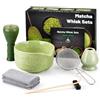 Admygo Set da tè giapponese da 7 pezzi, con ciotola per filo a punta ottusa, frusta verde matcha, pennello in plastica, pala, colino, pala e asciugamano assorbente, verde matcha
