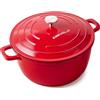 ESEVOLO Casseruola in ghisa a induzione 28 cm, pentola rotonda 6,3 l, in ghisa di alluminio, con rivestimento in ceramica antiaderente, pentola con coperchio, ideale per zuppa, stufati, pane, forno e