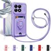 Aithne Cover Compatibile con Xiaomi Mi 14T Pro, Slidable Protezione Fotocamera, 360°Anello Support Slot Schede Cordino Collana Necklace Silicone Case - Porpora