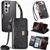 FERLAN Cover per Samsung Galaxy S23 Plus, Fiori Custodia a Libro Portafoglio Antiurto in Pelle PU Flip Case Interna Silicone con Porta Carte, Supporto, Chiusura Magnetica e Cinturino, Nero