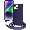 FERLAN Custodia per iPhone 14 Plus Cover con Cordino,Blu | Custodia con Laccio Collana Tracolla Regolabile Sottile Silicone Morbido TPU Bumper Antiurto AntiGraffio Protettiva Case