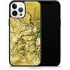 DìMò ART Custodia Cover in Silicone Nero con Retro in Vetro Compatibile con Apple Modello iPhone 16 Vincent Van Gogh Mandorlo in Fiore Gold
