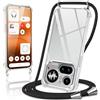 Coiwxmoi Cover per Nothing Phone 4a Pro con Cordino 6,83,Trasparente Custodia con Laccio Tracolla Corda Catena Cinghia,Ultra Morbido Silicone TPU Antiurto Case per Nothing Phone 4a Pro, Nero