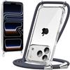 caslord Trasparente Cover con Cordino per iPhone 18 Pro/17 Pro | 1,6 m Regolabile | Antiurto | Anti-ingiallimento | Anti-Graffio | Grigio scuro