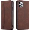 Mixroom - Custodia Cover Case a Libro Marrone scuro per iPhone SE 2022 / iPhone SE 2023 con Stand in Ecopelle Chiusura Magnetica Formato Portafoglio Parte Interna in TPU Morbida con Bordi Piatti C05