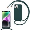 FERLAN Custodia per iPhone 14 Plus Cover con Cordino,Verde | Custodia con Laccio Collana Tracolla Regolabile Sottile Silicone Morbido TPU Bumper Antiurto AntiGraffio Protettiva Case