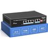 VIMIN Switch Poe a 6 Porte con 4 Porte Poe, 4 Porte Non Gestite Switch di Rete Poe 10/100 Mbps con 2 Porte di Uplink, Watchdog AI, VLAN, Estensione Fino a 250 m, Supporto IEEE802.3af/at, 72 W