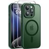 Qasyfanc Magnetica Cover per iPhone 15 Pro, Verde | Compatibile con MagSafe,con 2 Pezzi Vetro Temperato Pellicola, Cover Clear Slim Fit Antiurto Militare Antigiallo
