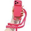 Emlivi Custodia per cellulare per iPhone 18 Pro Max, con cordino da appendere, in morbido silicone TPU, protezione per fotocamera, rimovibile, colore rosso rosa