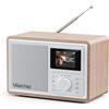 Viarcher Radio digitale DAB/DAB+ & FM con Bluetooth, doppia sveglia, timer sonno, 60 stazioni memorizzate, AUX, jack per cuffie, display a colori da 2,4, radio da cucina per casa, bianco/rovere