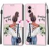 KENHONER Custodia per iPhone 16, ragazza e fiore | Portafoglio Pelle PU, Magnetica, Resistente Agli Urti, Scomparto Carte Credito, Pieghevole, Flip Libro, Motivo