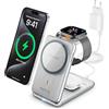 Tigratigro Caricatore Wireless Stazione, magnetico pieghevole 3 in 1 con MagSafe, Ricarica Rapid da 15W Caricabatterie per Apple iPhone serie 16/15/14/13/12, Apple Watch ed AirPods (Argento, W93)