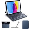 HOU Cover con tastiera Smart Folio per iPad A16 e iPad 10ª generazione | Sottile e leggera, semi-silicone, 2 angoli di visione, Blu; per iPad A16 11″ (2025) e iPad 10ª generazione 10,9″ (2022)