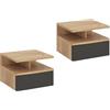 KOMTO Comodino Sospeso Camera da Letto, Mensola con Cassetto Sospesa | Set 2 Comodini in Rovere Craft Oro/Antracite, Comodino Piccolo con Vano Aperto, 35,4 × 32,2 × 24,6 cm