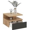 KOMTO Comodino Sospeso Camera da Letto, Mensola con Cassetto Sospesa | Comodino Piccolo Rovere Craft Oro/Antracite con Vano Aperto, 35,4 × 32,2 × 24,6 cm