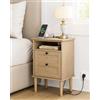 HEYZOEY Comodino in rovere chiaro con presa, stile rustico, 39 x 29 x 60 cm | Con 2 prese, 1 USB e 1 USB-C, scomparto aperto e grande spazio dietro la porta, utilizzabile anche come tavolino