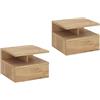 KOMTO Comodino Sospeso Camera da Letto, Mensola con Cassetto Sospesa | Set 2 Comodini in Rovere Miele, Comodino Piccolo con Vano Aperto, 35,4 × 32,2 × 24,6 cm