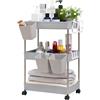 DOEWORKS Carrelli Portaoggetti con Tazze Appese Carrello Cucina a 3 Ripiani, Organizer Carrello Scaffale con Ruote per Cucina Bagno Ufficio, Grigio