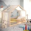 CADANI Malte Letto Casetta per Bambini 90x200 cm - Letto Montessori a Pavimento con Barriera Rimovibile, fino a 200 kg, Rete a Doghe Inclusa, Legno Massello di Pino, Naturale