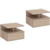 KOMTO Comodino Sospeso Camera da Letto, Mensola con Cassetto Sospesa | Set 2 Comodini in Rovere Sonoma, Comodino Piccolo con Vano Aperto, 35,4 × 32,2 × 24,6 cm