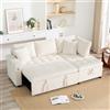 Lekvvied Divano letto 3 posti con contenitore,caricatore USB,bracciolo con vano portaoggetti,2 cuscini,divano angolare a L,divano 3 posti,Ciniglia,Beige