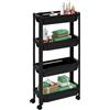 Avilia Carrello Contenitore da Cucina in Plastica Nero con 4 Ripiani e Ruote 37,5x78,5x75cm - Ideale per Riporre Oggetti, Utensili, Frutta o Cibo - Leggero e Resistente Facile da Spostare
