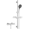 Görbach Colonna Doccia con Miscelatore Termostatico, Set Asta Doccia in Acciaio inox con Doccetta e Tubo, Saliscendi Doccia 100 cm con Mensola, Cromo